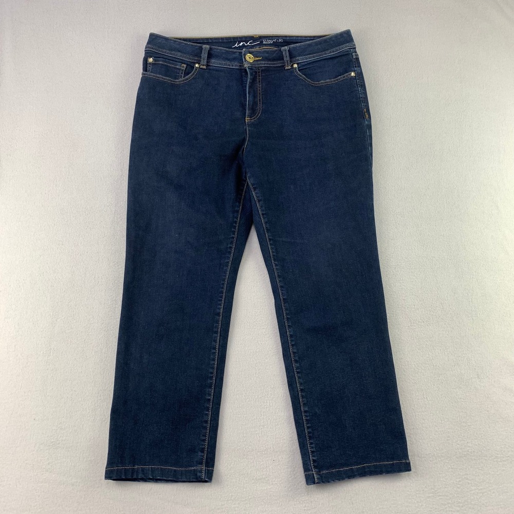 INC International Concepts Straight Leg Jeans Womens 14S Blue Denim Regular Fit